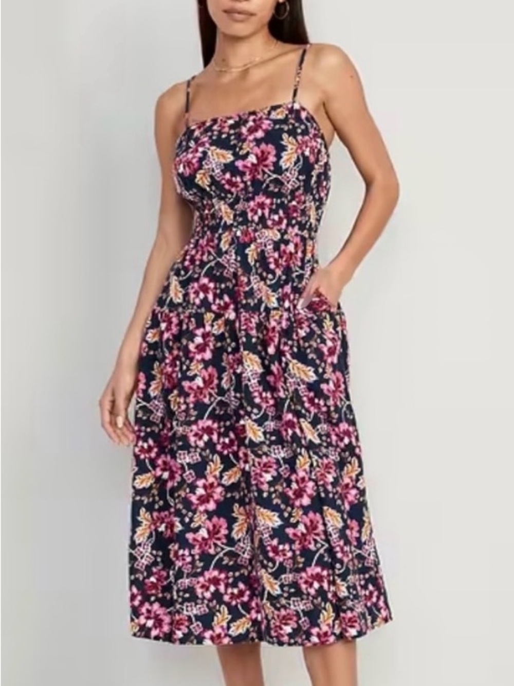 Old Navy Floral Midi Sundress with Pink & Mustard Flowers size S